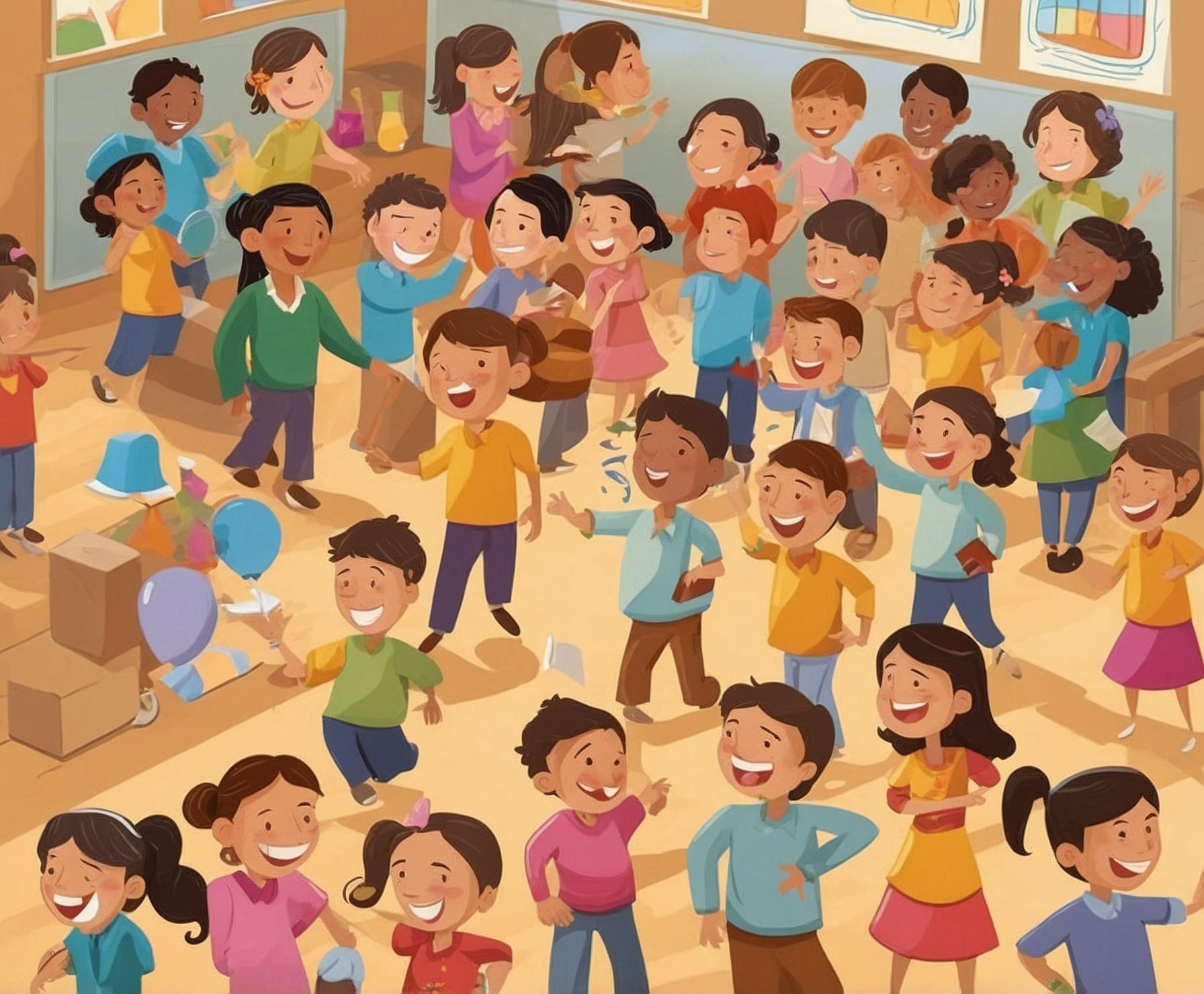 Estudiantes bailando y cantando en clase de español